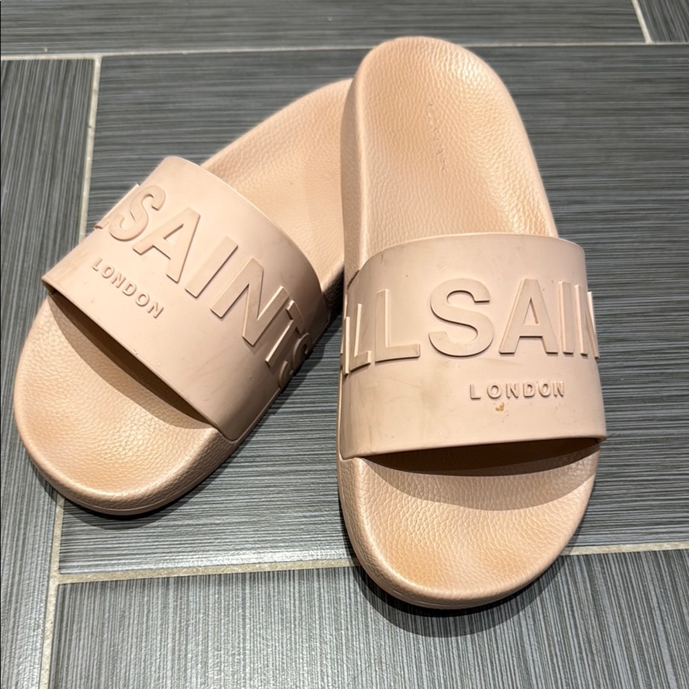 All Saints Beige Slide Sandals